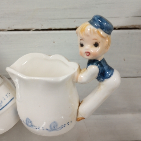 Vintage Enesco Mini Dutch Boy & Girl Creamer & Sugar Bowl E-5817. - Picture 2 of 11